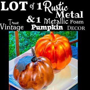 ▪️VTG▪️1990's Lot of 1 Rustic Metal & 1 Metallic Foam Pumpkin Decor Centerpieces